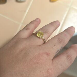 Gold plated canary yellow stone ring size 8